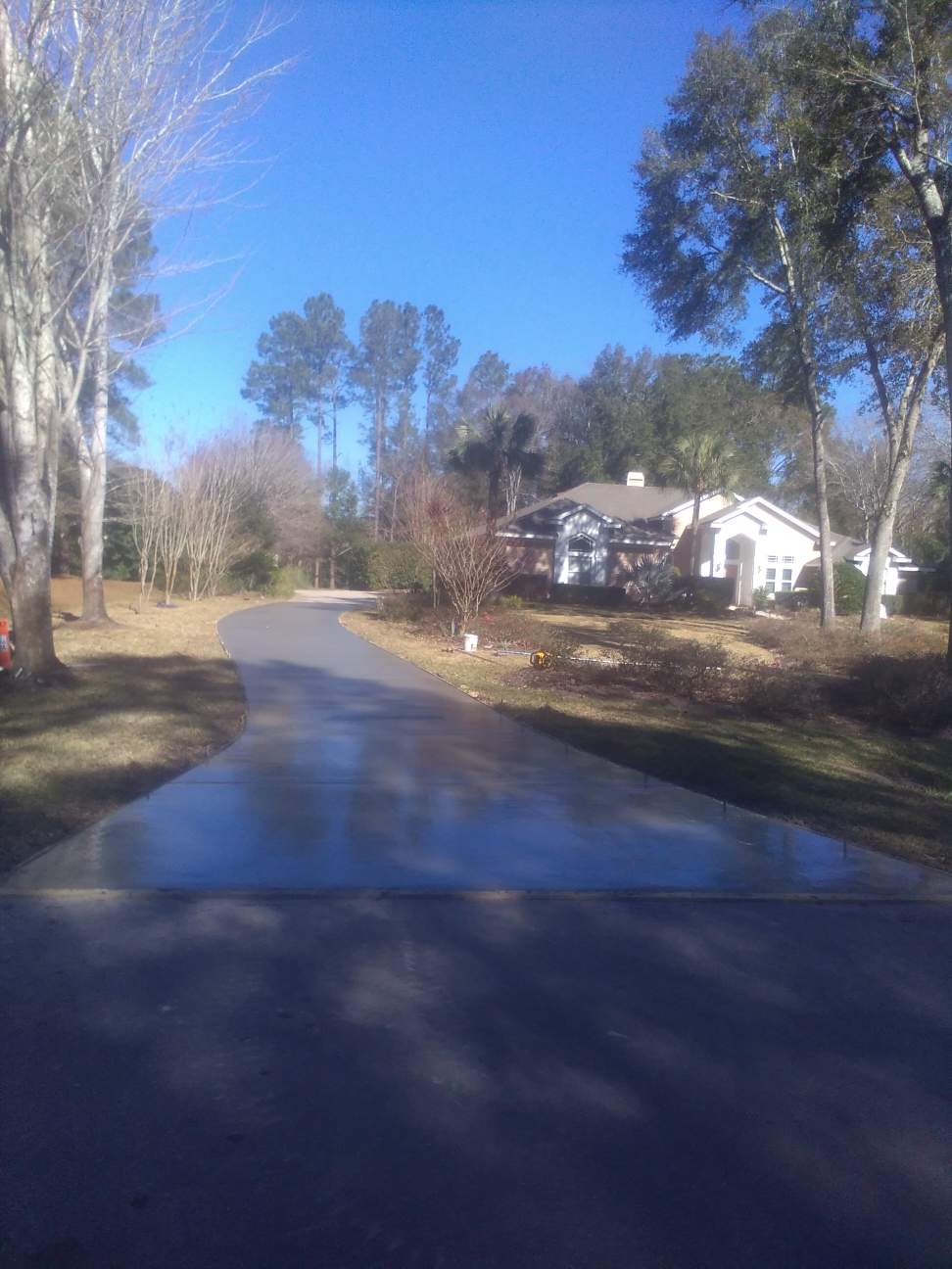 Long freshly poured concrete driveway leading to a home in Alachua, Florida