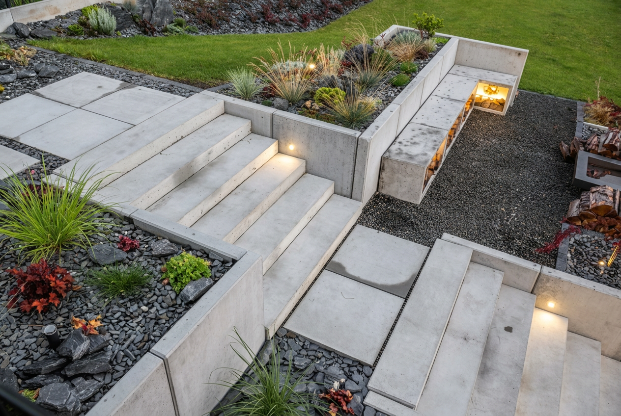 Terraced concrete steps and patio project in High Springs, Florida