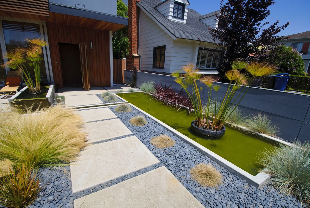Modern large-format concrete slab entry path in Newberry, Florida