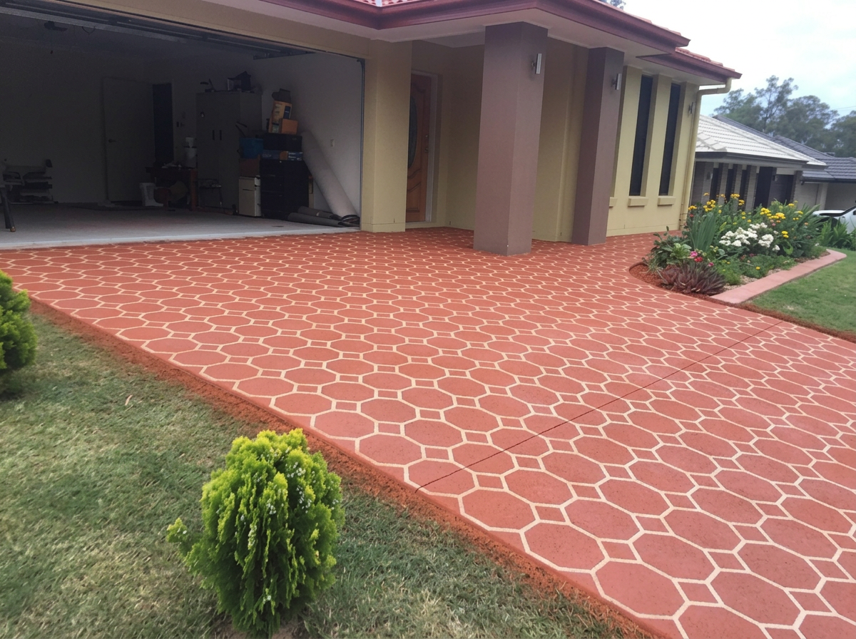 Colored concrete driveway with hexagon pattern in Williston, Florida