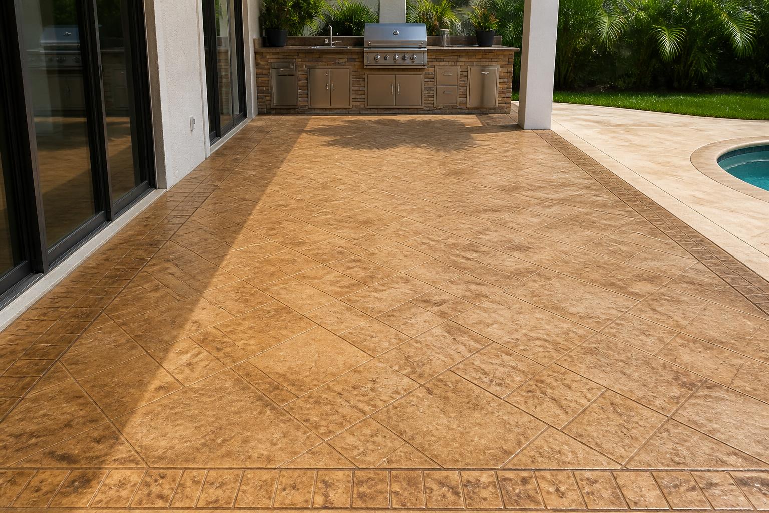 Stained and scored decorative concrete patio in Micanopy, Florida