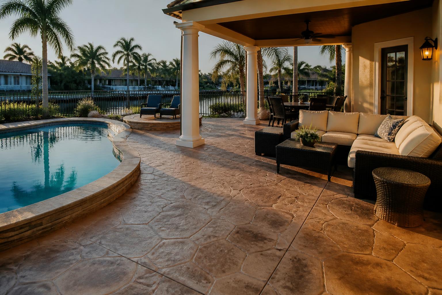 Concrete pool patio lounge deck with slab pads in Archer, Florida