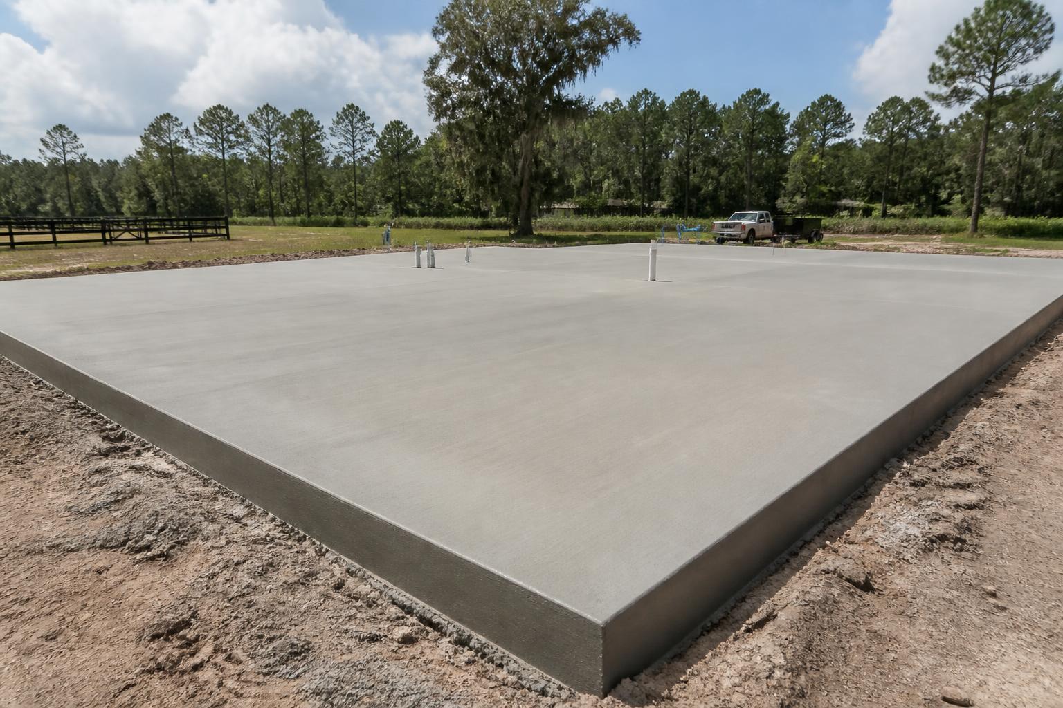 Newly poured concrete building pad slab in Chiefland, Florida