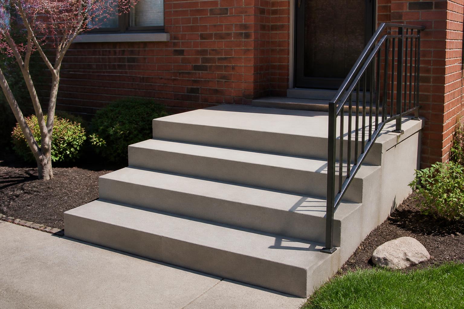 Poured concrete front entry steps with handrail in Williston, Florida