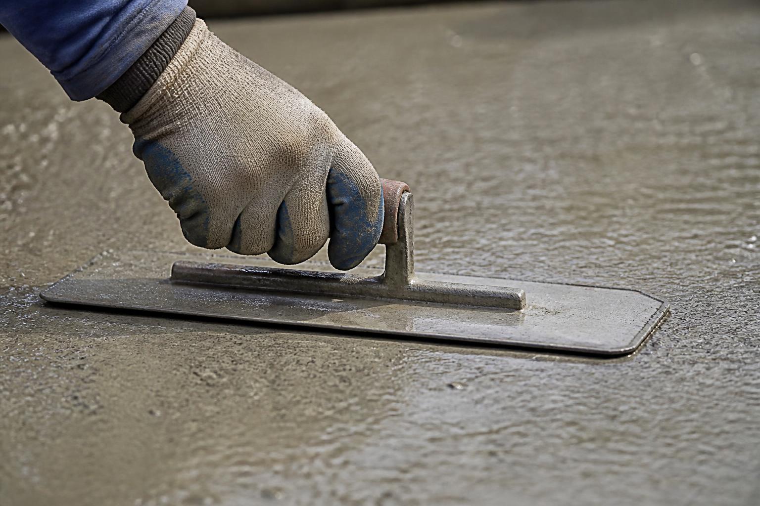 Hand finishing a fresh concrete slab pour in Williston, Florida